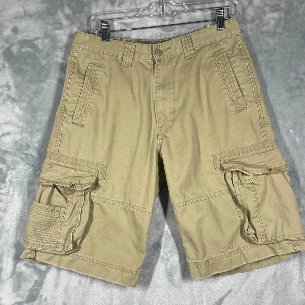 Levi Strauss Signature Mens Cargo Shorts Khaki Tan Cotton Twill W29 C29